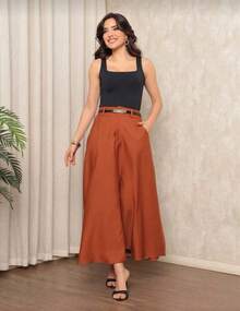 Women's Long Round Skirt Tailoring Evangelical Fashion Casual Basic Winter High Waist Elegant - 亮橙色 - 查看 2