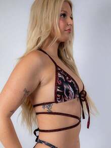 Top de bikini envolvente Drakonis - Top de festival con estampado de dragón - Negro - Ver 4