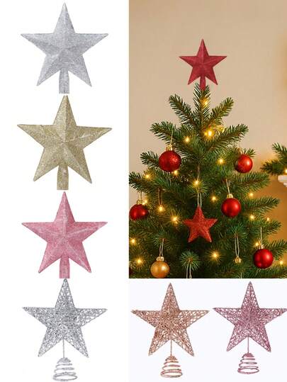 1 件圣诞树顶饰，圣诞树顶闪光星铁/塑料材质，圣诞树装饰，圣诞树饰品，圣诞快乐家居装饰，室内家居装饰，房间装饰，冬季节日圣诞树装饰，圣诞礼物，派对礼品，2026 年新年室内外家居节日装饰、日常家居装饰的圣诞闪光星树顶饰