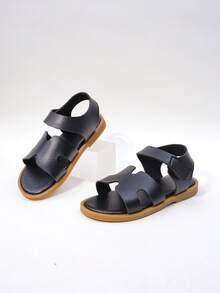 1 Pair Children's Fashion Casual Cute Non-Slip Durable Outdoor Metal Buckle Sandals, Kids Beach Slippers - Black - View 8