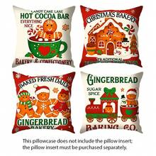 4pcs Christmas Pillow Covers, 18x18 Inches, Zippered, Vintage Style Christmas Design, Farmhouse Holiday Decor, Suitable For Porch, Patio, Sofa, Couch, Living Room - (Inserts Not Included), Christmas Decoration