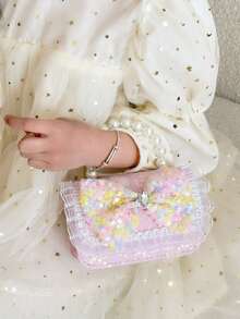 Girls' Pearl Handbag Mini Bag With Bow Coin Purse - Pink - View 9