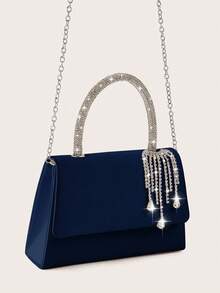 REMANLAND 闪亮晚装手拿包、优雅时尚信封包、水钻装饰手提包、婚礼派对新娘手拿包 - 藏蓝色 - 查看 4