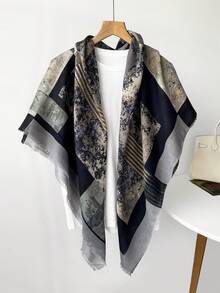 1pc 135cm Autumn/Winter Paisley Print Linen Feel Scarf, Warm And Windproof Headscarf Shawl