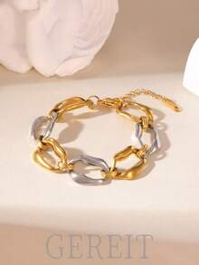 GEREIT 1pc Exaggerated 18K Stainless Steel Bicolor Geometric Chain Bracelet, Suitable For Women's Daily Wear, Mother's Day Gift - Gold and Silver - View 1