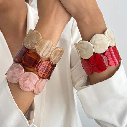 Exaggerated Tie-Dye Resin Arc-Shaped Splicing Bracelet, Fashionable Geometric Acrylic Bangle For Women