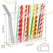 Dispensador de pajitas de acrílico transparente de 9.8 pulgadas con cinta adhesiva de doble cara y adhesivos organizador de pajitas reutilizables dispensador de almacenamiento para mostrador de - Transparente - Ver 4