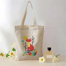 Stylish Rainbow Fox Canvas Tote Bag - Durable Shoulder Handbag With Vibrant Animal Design, Spacious Square Shape For Everyday Use - trắng - Xem 7