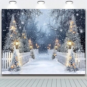 1pc Polyester Glam Style Snowy Forest Winter Wonderland Background, Rectangular Shape, No Electricity Required, Suitable For Christmas, New Year And Halloween Holiday Decoration, Holiday Photography Background And Party Decor