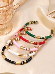 1 pieza Pulsera unisex, de acero inoxidable 304 chapado en oro con nudo de bambú multicolor de estilo natural, adecuado para uso diario y al aire libre
