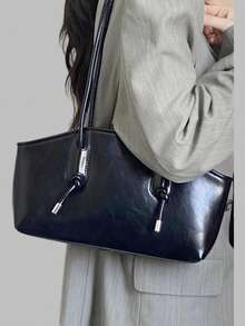 DareSee Bolso de hombro minimalista con decoración de nudo, negro, para festivales de música, festivales Y2K, regreso a la escuela, otoño e invierno, regalos para festivales de música - Negro - Ver 1