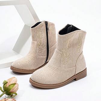 时尚西式儿童短靴，蝴蝶结装饰女童平底舒适简约街头风可爱平底女童靴