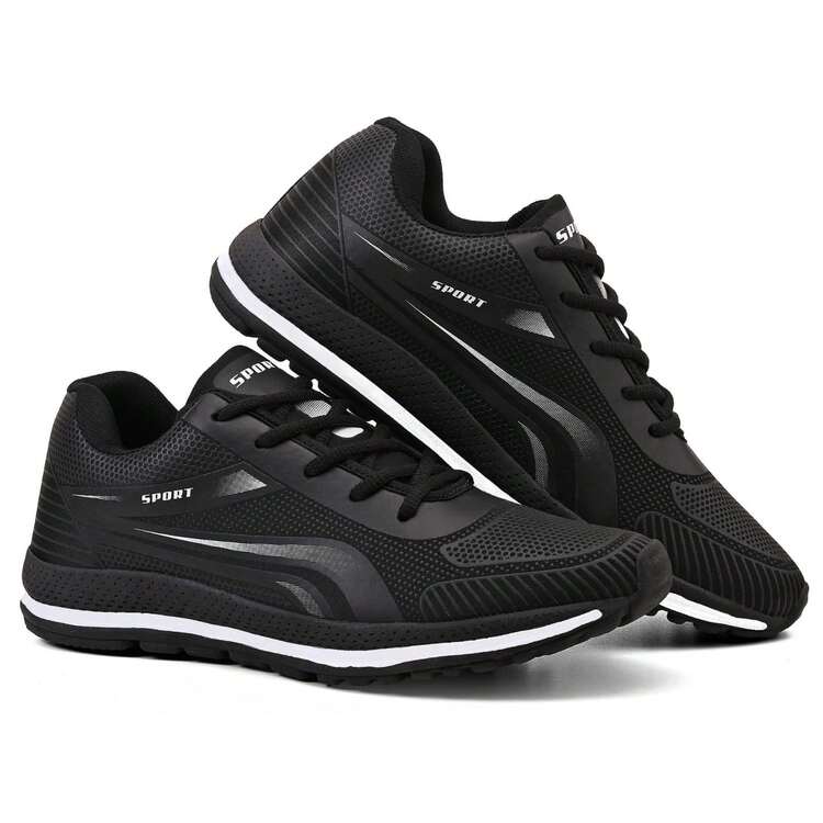 Tênis Sport Masculino Academia Caminhada Conforto e Estilo para o Dia a Dia  Desportivo Casual - Preto/Branco - Visão 3