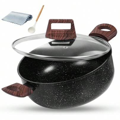 NOVRY Olla Alta Antiadherente 4.1L,Olla Sopera con Tapa de Vidrio,Libre de PFOA,Cacerola con Mangos Ergonómicos,Apto para Estufas, Inducción,Gas y Cerámica,Fácil de Limpiar,24CM DLXM