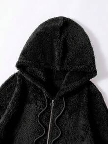 女士宽松百搭连帽拉链长袖外套，秋冬女装，圣诞女装，毛绒绒泰迪熊舒适保暖套头卫衣