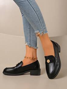 2024 New Vintage Camellia Brown Soft Leather Slip-On Loafers, Round Toe Chunky Heel British Style Oxfords