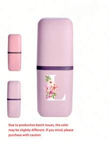 Pink Portable Travel Toothbrush Cup, Crabapple Flower A-Z Pattern, Rinse Cup, Bathroom Storage, Rinse Cup, Travel Toothbrush Case, Makeup Brush Storage Box, Multi-Function Toothbrush Cup, Non-Alcoholic, Plastic Material, Compact Design, Ideal For Oral Care Anytime Anywhere. Outdoor Business Travel Supplies Box, Suitable For Travel, Camping, Business Trips And School, Essential For Outdoor Travel - Multicolor - View 17