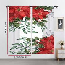 2 perdele transparente de Crăciun cu modele de plante cu ilex și poinsettia, buzunare pentru bară pentru a proteja intimitatea, potrivite pentru diverse scene de decor în camere de zi, dormitoare și bucătării, creând o atmosferă de Crăciun și cadouri perfecte de sărbători.