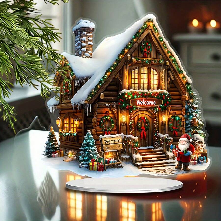 Tabletop Acrylic Boho Style Christmas Gingerbread House Sign - Festive Holiday Home & Office Decor, Multipurpose, Base Included