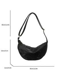 Large Capacity Versatile Casual Niche Design Minimalist Solid Color Zipper Shoulder Crossbody Saddle Bag, Commuter Dumpling Bag - Multicolor - View 12