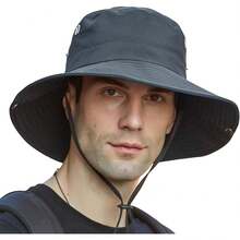 AI-PIKA Sombreros del Sol para Hombre,Sombreros para Hombre con Protección UV UPF 50+,ala Ancha,Impermeables,Transpirables para Ciclismo,Acampar,Pescar,Caminar - Modelo Negro Transpirable - Ver 1