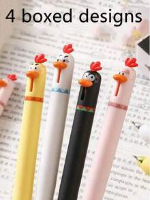 4pcs Cute Chick-Shaped Ball Pen, Neutral Pen 0.5mm,Quick-Drying Black Pen For Study - Multicolor - View 12