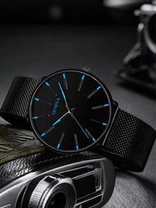 4-Piece Stylish And Simple Men's Gift Set: Disc Casual PU Leather Quartz Watch, Black Cross Necklace, Bracelet And Ring - Men's Business Casual Accessories, The Best Gift For Classmates, Colleagues And Friends