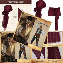 Pirate Costume Men Women Halloween Bandana And Belt Set Accessories For Pirate Hat Styling And Themed Adventures - Rượu vang đỏ - Xem 1