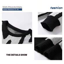 Manfinity Hypemode Men's Color-Block Button-Up Long Sleeve Cardigan Sweater Shirts - Round Neck Black and White - View 3