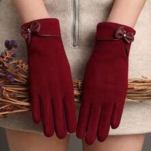 Women's Warm Winter Gloves With Bow Decor, Touch Screen Gloves