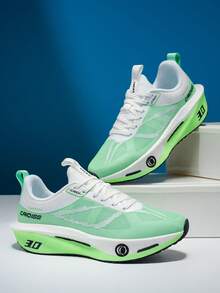 L.S.W.P Giày chạy bộ thoáng khí cho nam - Đế chống sốc và chống mài mòn, đệm EVA, giày thể thao cổ thấp nhẹ với thiết kế sọc, thích hợp để tập gym, chạy bộ và mặc hàng ngày, phong cách thể thao thời trang với đế lót mềm EVA - Táo xanh - Xem 6