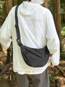 Bolsa de pecho para hombre ligera, de múltiples bolsillos, a cuadros, para actividades al aire libre, bolsa de hombro casual para ciclismo y senderismo