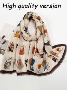 1 件女式波西米亚风格流苏猫印花围巾披肩