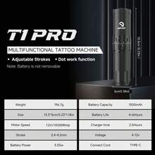 DQFART Kit pistol de tatuaj wireless, echipat cu o sursă de alimentare de 1500 mAh, un stilou de tatuaj rotativ reglabil cu 6 lungimi de mișcare, un kit de tatuaj potrivit pentru începători și artiști tatuatori, inclusiv ace de tatuaj, cerneală de tatuaj și o varietate de consumabile pentru tatuaj