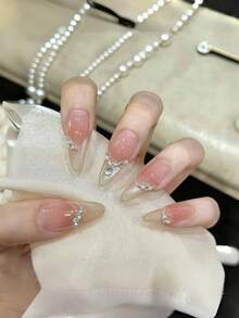 10pcs Handmade Nails Almond Coffin Nails Press On Nails Long, Gentle Pink Blush Pink Nails, Flashy Iced Cateye French Tip Nail Tips, Nail Gems Zirconia Diamond Inlaid, Edgy Elegant Luxury Handcrafted Autumn Nails, Fall Press On Nails, Party Daily & Dating Use Beach Tropical Getaway Suitable,DIY False Nail Art Suitable For Women & Girls As Gift Nail Supplies