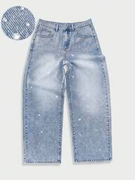 Jeans con rhinestones para hombres, pantalones rectos sueltos y de moda con rhinestones tipo novio, pantalones vaqueros clásicos azules casuales, pantalones de calle
