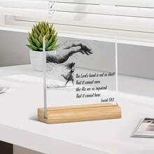 Gifts For Women With Inspirational Message "The Lord's Hand Is Not So Short", Desk Accessories, 2D Flat Printing, For Office Decor, Friendship Gifts For Women, Gifts For Christians, Acrylic Sign With Wooden Stand For Office Desk Table Shelf