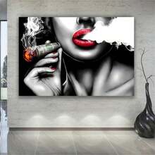 1 buc. Postere de perete, fără ramă, modern, o pictură abstractă pe pânză a unei femei care fumează, potrivită pentru decorul de perete în băi, dormitoare, birouri și camere de zi, neînrămată.