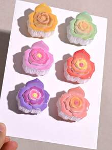 6 piezas Pinzas para el cabello con diseño floral, lindas y coloridas, de tamaño mediano, adecuadas para peinados semi-recogidos, elegantes pinzas de garra, accesorios para el cabello de invierno, moda