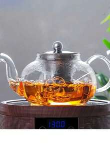 1pc Glass Teapot, Afternoon Tea Pot, Tea Infuser Pot, Home Boiling Kettle, Floral Teapot, Kung Fu Tea Set, Suitable For Home, Restaurant, Hotel, Office, Tea Accessories