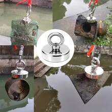 48mm-90mm Heavy-Duty Magnet Hooks Fishing Magnet ,Single-Side Magnet With Stainless Steel Ring, Metal Recycling And Underwater Treasure Hunting Sucking Disc, Salvage Tool Commonly Used In Sea And River Fishing, For Magnetic Fishing And Retrieving Items(Diameter 90/75/60/48mm -Pull Max 340/230/130/80KG)