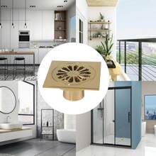 HAMOLER Desagüe de Piso Cuadrado Moderno de 4 Pulgadas Desagüe de Ducha de Acero Inoxidable 304 con Cubiertaíble Drenaje de Ducha Inserto Rejilla de desagüe, Dorado - 1 - Ver 3