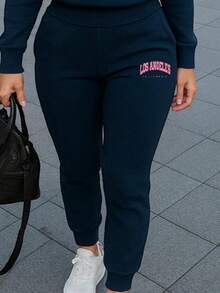 Conjunto de pants  Sudadera y pantalón  Felpa suave  Cuello redondo Estilo cómodo  Conjunto deportivo - Azul Marino - Ver 3