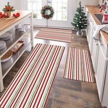 1/2/3 piezas Alfombras de cocina a rayas sencillas de Navidad - Diseño a rayas exquisito en rojo, verde y blanco - Decoración navideña, alfombra de cocina, felpudo, juego de alfombras para dormitorio y cocina, entrada, comedor, sala de estar, regalo - Multicolor - Ver 16