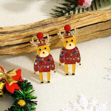 2 piezas de Elegantes pendientes de aleación con estilo navideño, Papá Noel, reno, muñeco de nieve, árbol de Navidad con diamantes de imitación, adecuados para que las damas los usen como regalos el día de Navidad. (Hecho a mano, con ligeras variaciones en los diamantes)