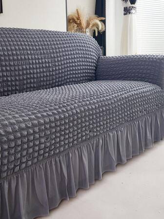 1 szt. jasnoszary, elastyczny pokrowiec z falbanką z szyfonu, odpowiedni na sofę 3-, 2-, 4- i 1-osobową, odporny na kurz, zmywalny, do wystroju wnętrz