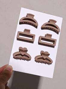 6 piezas Clips de pelo de mujer de unicolor simple, versátiles y adecuados para el uso diario, de tamaño mediano y pequeño, ideales para decorar el cabello recogido a media altura o de longitud hasta los hombros en otoño/invierno. Colores: burdeos, negro, café, caqui, blanco. Elegantes accesorios de invierno para el cabello