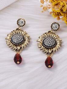 1 Cặp bông tai hợp kim đính đá hoa cúc nhỏ thời trang cá tính phóng đại phong cách cổ điển đa năng - Hoa tai hoa cúc - Xem 5