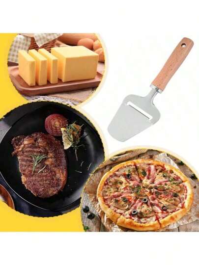 High-End Wooden Handle Stainless Steel Cheese Slicer, Cheese Slicer, Cheese Spatula, Kitchen Multi-Functional Cutting Tool, Italian Design, Cheese Blade, Suitable For Home Parties And Restaurants, Cuts Hard And Soft Cheeses, Essential For Pizza And Steak Pairing, Kitchen Gadget