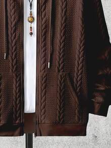 Men's Hooded Long Sleeved Fashionable Jacquard Knitted Autumn And Winter Casual Zipper Top Cardigan - Cà phê nâu - Xem 4